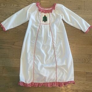 White Girls Nightgown with Red Trim and Green Tree Smock